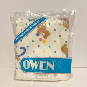 Vintage Baby Blanket Owen Teddy Bear Fleece Crib Bow Polka Dot Acrylic USA New